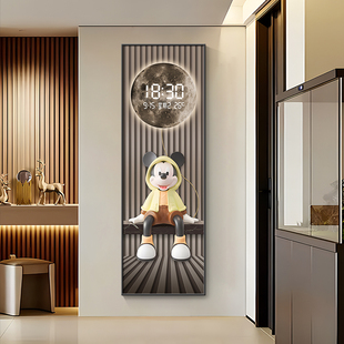 卡通米奇入户玄关装饰画数显时钟客厅过道走廊挂画电子钟表壁灯画