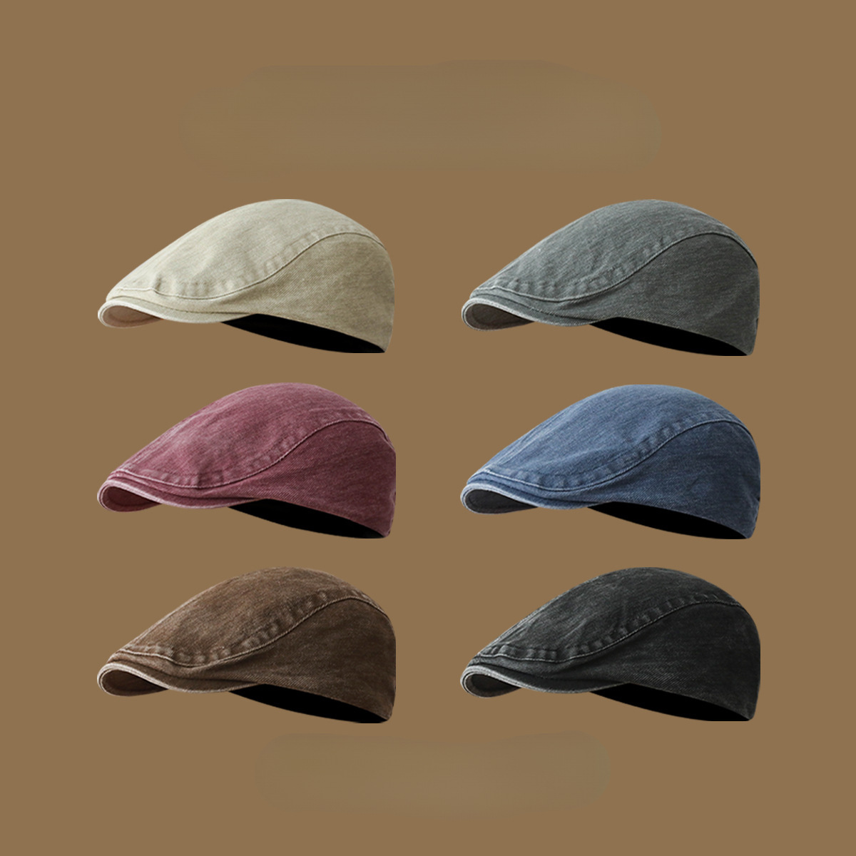 日系街头水洗前进帽男女复古英伦风报童帽纯色简约文艺画家帽子潮