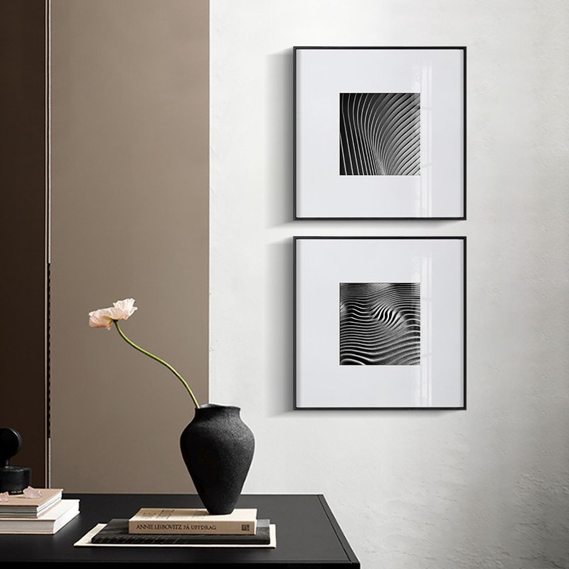 现代黑白摄影组合装饰画几何抽象线条建筑楼梯工业风挂画摄影画图片