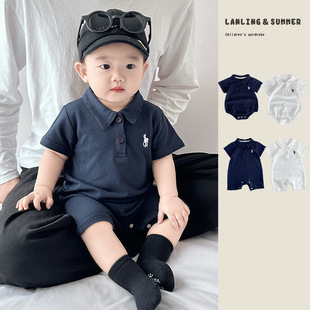 柏艺-ins婴儿夏季款连体衣外出短袖Polo领绅士洋气包屁哈衣男宝宝