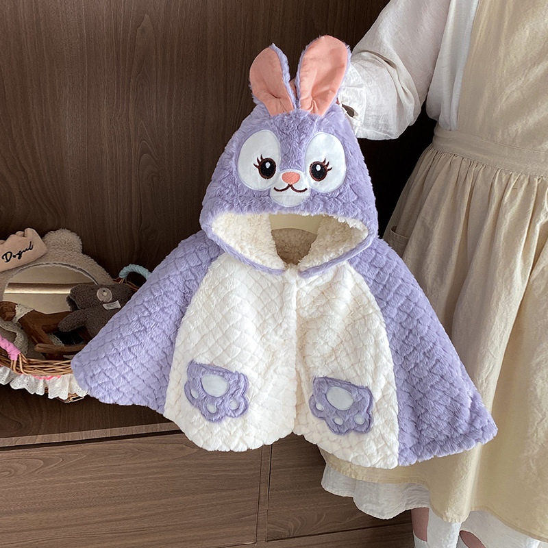 柏艺-婴儿冬季衣服宝宝外出披风斗篷超萌卡通婴幼儿毛绒连帽披肩