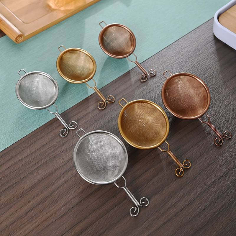 创意双层加密304不锈钢茶漏日式茶隔 漏斗编织铜茶漏带手柄过滤网
