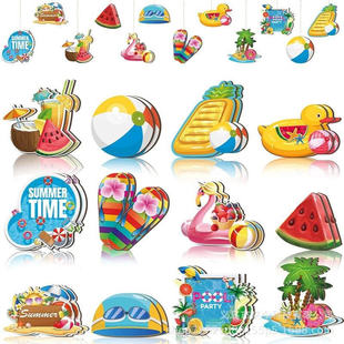 36 件夏季装饰木制沙滩装饰品用于树西瓜火烈鸟装饰树装饰(夏季)