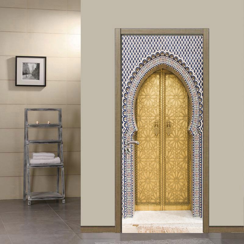 欧洲金黄色皇宫Fes门门贴卧室客厅装饰画自粘可移除PVC墙贴