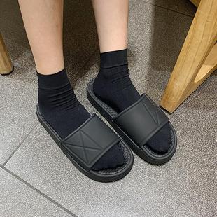 细细条 女夏 网红外穿时尚 百搭居家情侣防滑厚底ins潮男松糕凉拖鞋