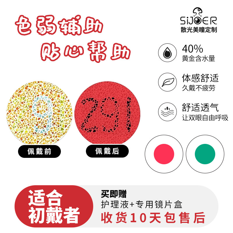【当天发货】红绿色盲无色辅助色弱隐形眼镜专用补正辨色辨图隐TF