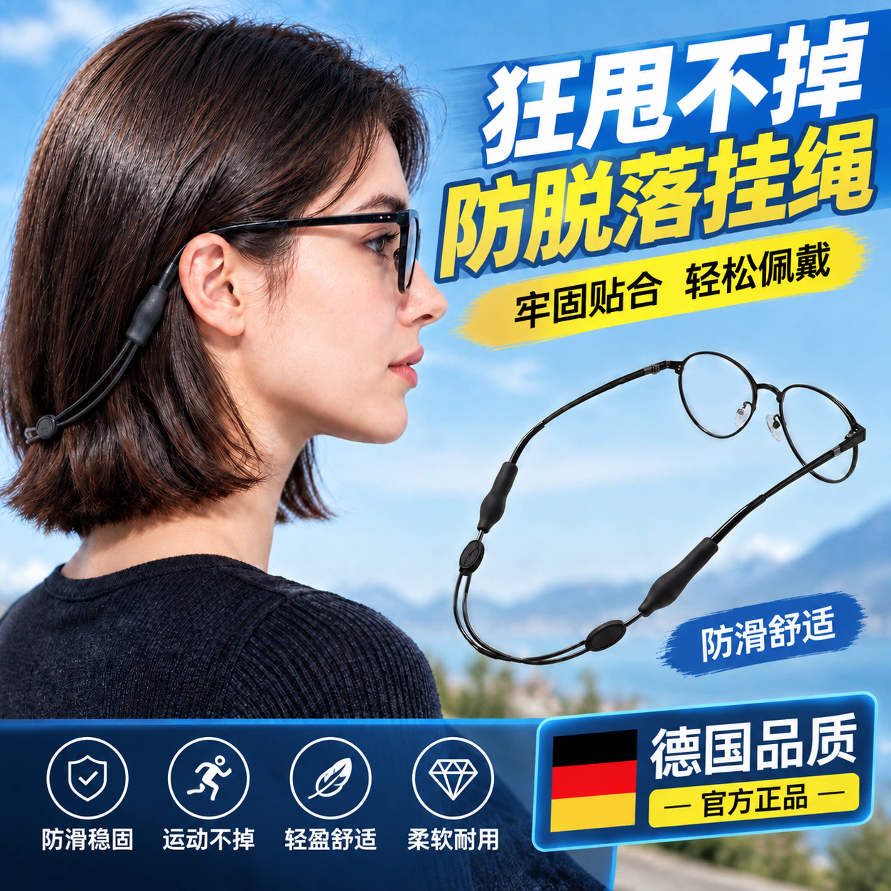 防脱落眼镜挂绳神器运动打球户外腿套耳勾带挂绳固定挂绳儿童防滑