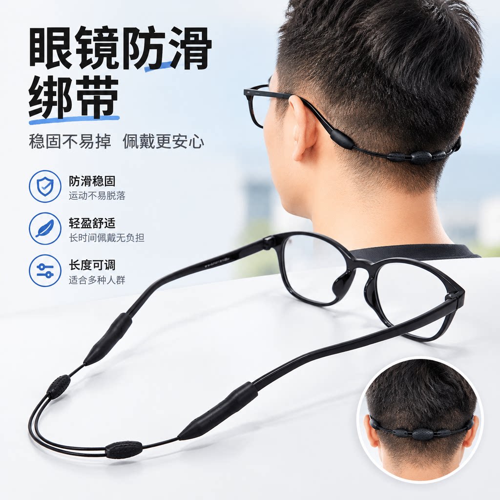 可调节眼镜挂绳儿童眼镜防脱落防丢掉绳打球户外运动防滑绑带神器
