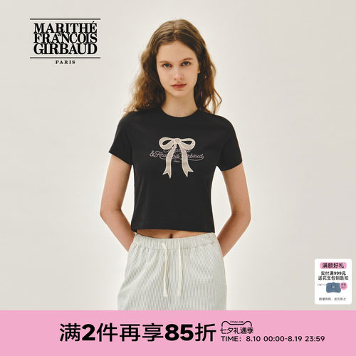 MARITHE蝴蝶结印花圆领短T恤