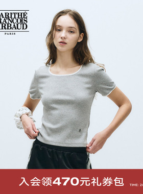 MARITHE女士蕾丝短袖T恤 潮流正肩休闲简约舒适上衣 2025年夏韩系