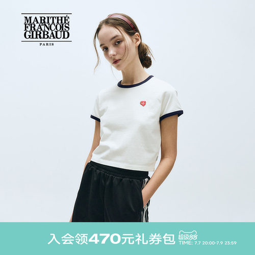 MARITHE女士心形徽章滚边短袖T恤