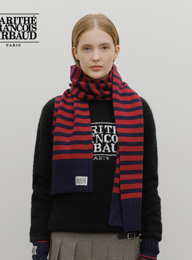 【车银优同款】MARITHE经典LOGO围巾 时尚法式条纹舒适保暖围脖