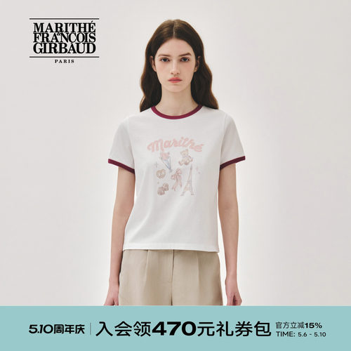 MARITHE女士印花滚边T恤