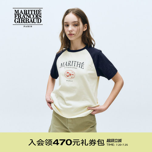MARITHE速干插肩袖印花短袖T恤