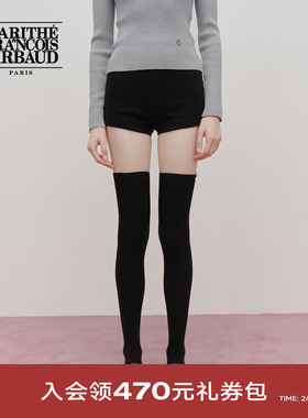 MARITHE女士过膝长袜 潮流舒适弹性品牌LOGO织标罗纹针织长袜25秋