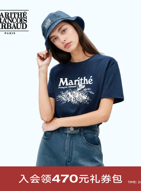 MARITHE短袖T恤潮流男女情侣款少女上衣花朵印花2025夏季新款韩系