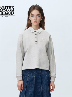 MARITHE纯色翻领卫衣 潮流男女同款情侣纽扣小标LOGO2025春秋新款