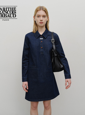 【高允真同款】MARITHE女士长袖牛仔连衣裙 翻领直筒裙25年秋冬