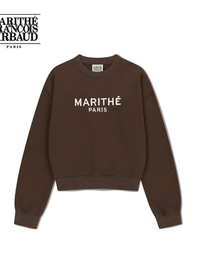 MARITHE女士字母LOGO减龄卫衣 棕色手写风LOGO刺绣短款上衣25秋冬