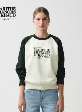 MARITHE经典LOGO撞色插肩卫衣 男女情侣薄款圆领长袖上衣2025秋冬