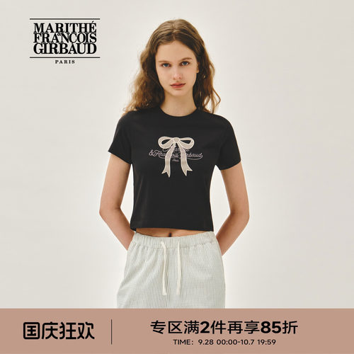 MARITHE蝴蝶结印花圆领短T恤