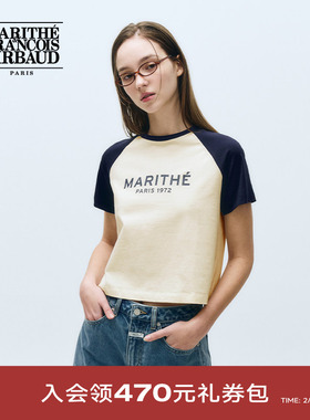 MARITHE短袖T恤 情侣女士LOGO插肩短款撞色上衣25年夏可露丽 韩系