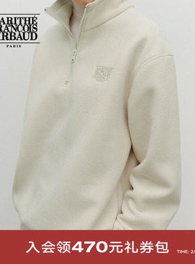 MARITHE经典LOGO抓绒卫衣 情侣简约休闲刺绣半拉链高领上衣25秋冬