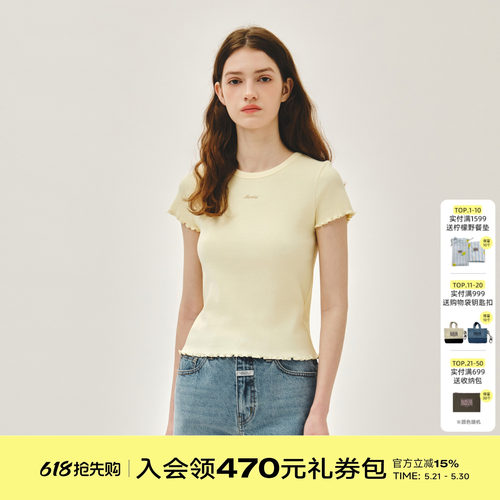 MARITHE女士罗纹T恤简约甜美