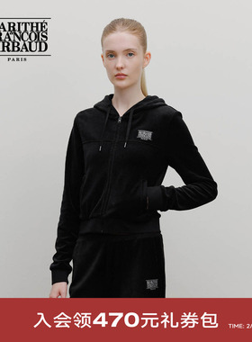 MARITHE女士丝绒连帽夹克 潮流简约休闲刺绣短款外套2025年秋冬