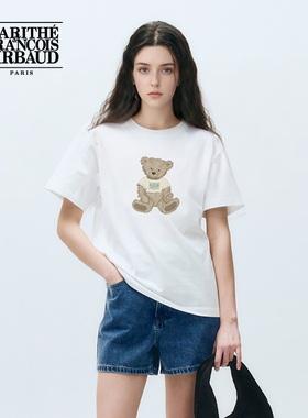 MARITHE短袖T恤潮流宽松男女同款圆领形象涂鸦熊情侣款25年夏韩系