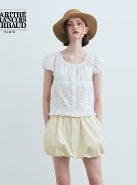 MARITHE女士泡泡袖蕾丝衬衫 潮流法式复古甜美短袖上衣25年夏韩系