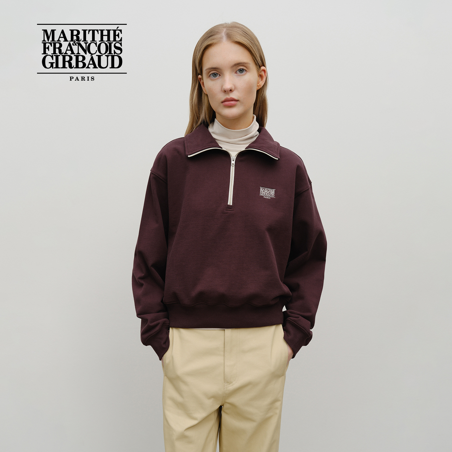 MARITHE女士链条绣半拉链卫衣