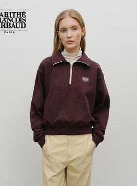 MARITHE女士链条绣半拉链减龄卫衣 棕色刺绣短款上衣2025年秋