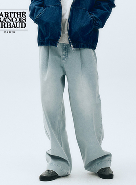 MARITHE男士低腰压褶牛仔阔腿裤 潮流男宽松经典复古裤子2025春秋