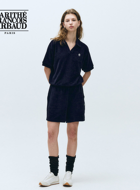 MARITHE毛圈短袖短裤套装情侣圆形LOGO翻领刺绣poloT恤25年夏韩系