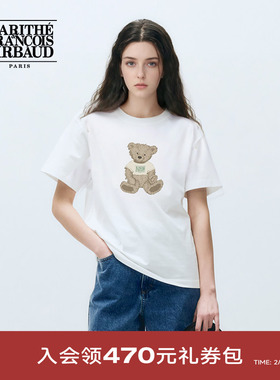 MARITHE短袖T恤潮流宽松男女同款圆领形象涂鸦熊情侣款25年夏韩系