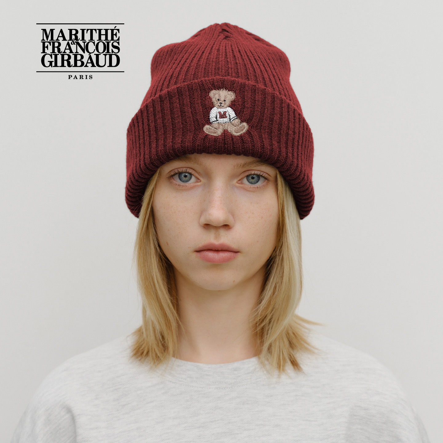 MARITHE男女同款涂鸦熊毛线帽