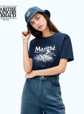 MARITHE短袖T恤潮流男女情侣款少女上衣花朵印花2025夏季新款韩系
