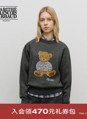 MARITHE涂鸦熊毛衣 情侣男女同款复古简约休闲圆领上衣25年秋冬