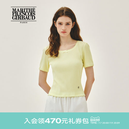 MARITHE女士方领蕾丝蝴蝶结T恤