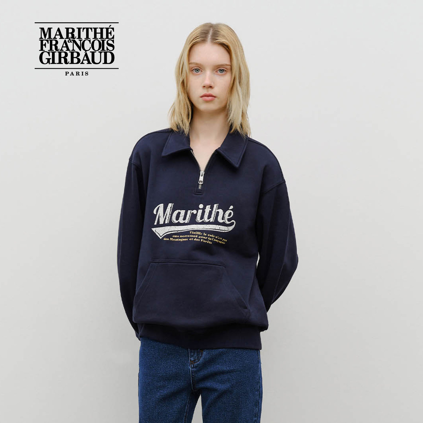 MARITHE棒球LOGO半拉链卫衣