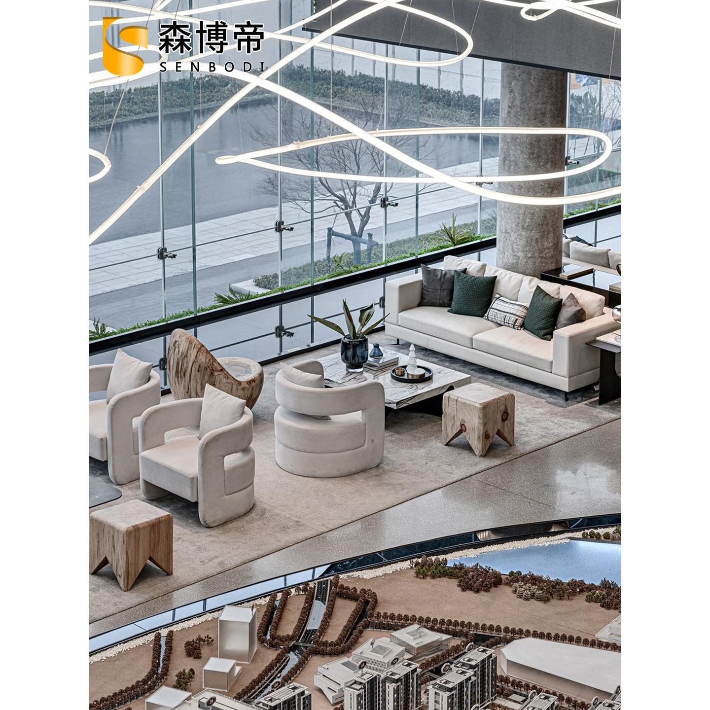 港式售楼处洽谈接待亭沙发营销展厅酒店大堂样板房房屋工程定制