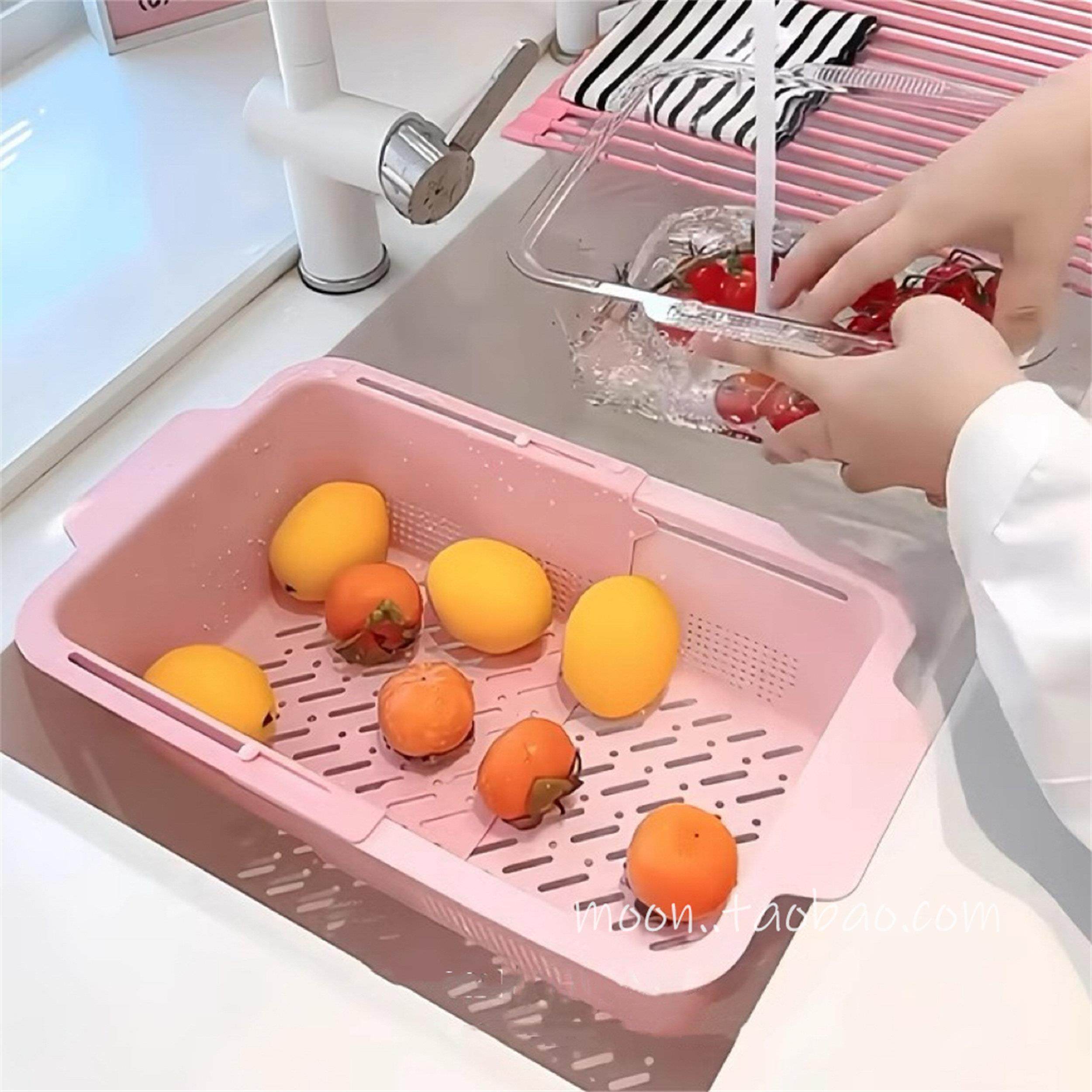 家用厨房可伸缩水篮蔬果沥盆双房层两洗菜篮少女用心可爱厨用品,家装主材,沥水篮,淘宝优惠券,粉丝福利购,淘宝优惠卷