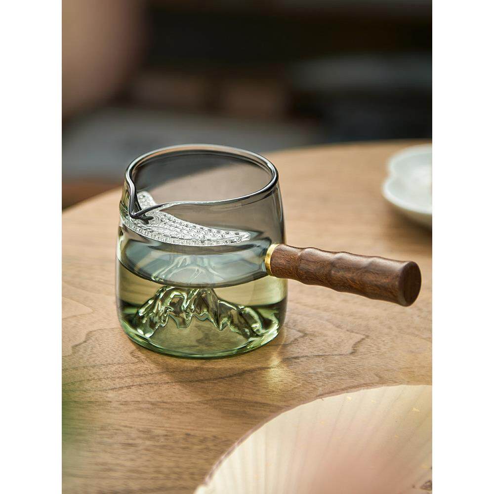 耐热玻璃侧把公道杯茶漏月牙一体过滤分茶器冲茶泡茶壶茶滤公杯