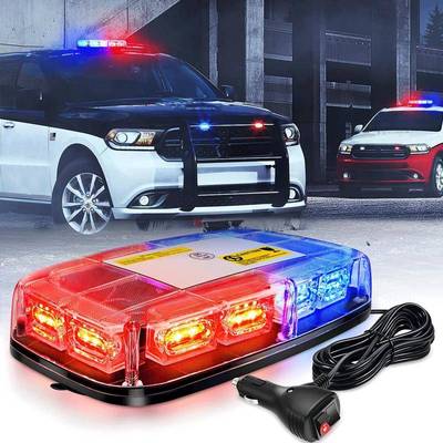超薄车载高亮led爆闪灯红蓝警示开 道灯强磁吸顶报警灯闪光12V24V