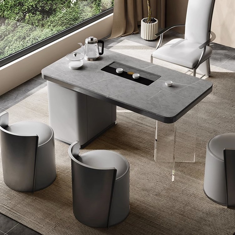 轻奢岩板茶台现代简约客厅家用高级感小户型阳台功夫小茶桌椅组合