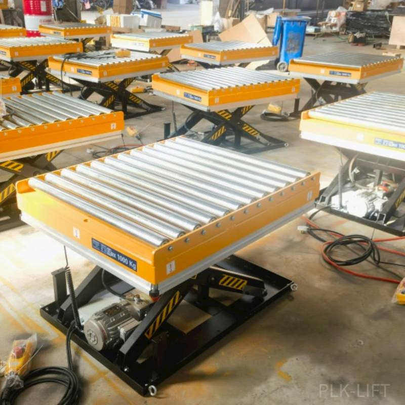 HT1000电动升降平台1吨升3米三剪叉式固定式液压提升机卸货平台