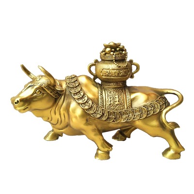 铜工艺品铜牛摆件聚宝盆生肖牛家居装饰品办公桌摆件新房摆设饰品