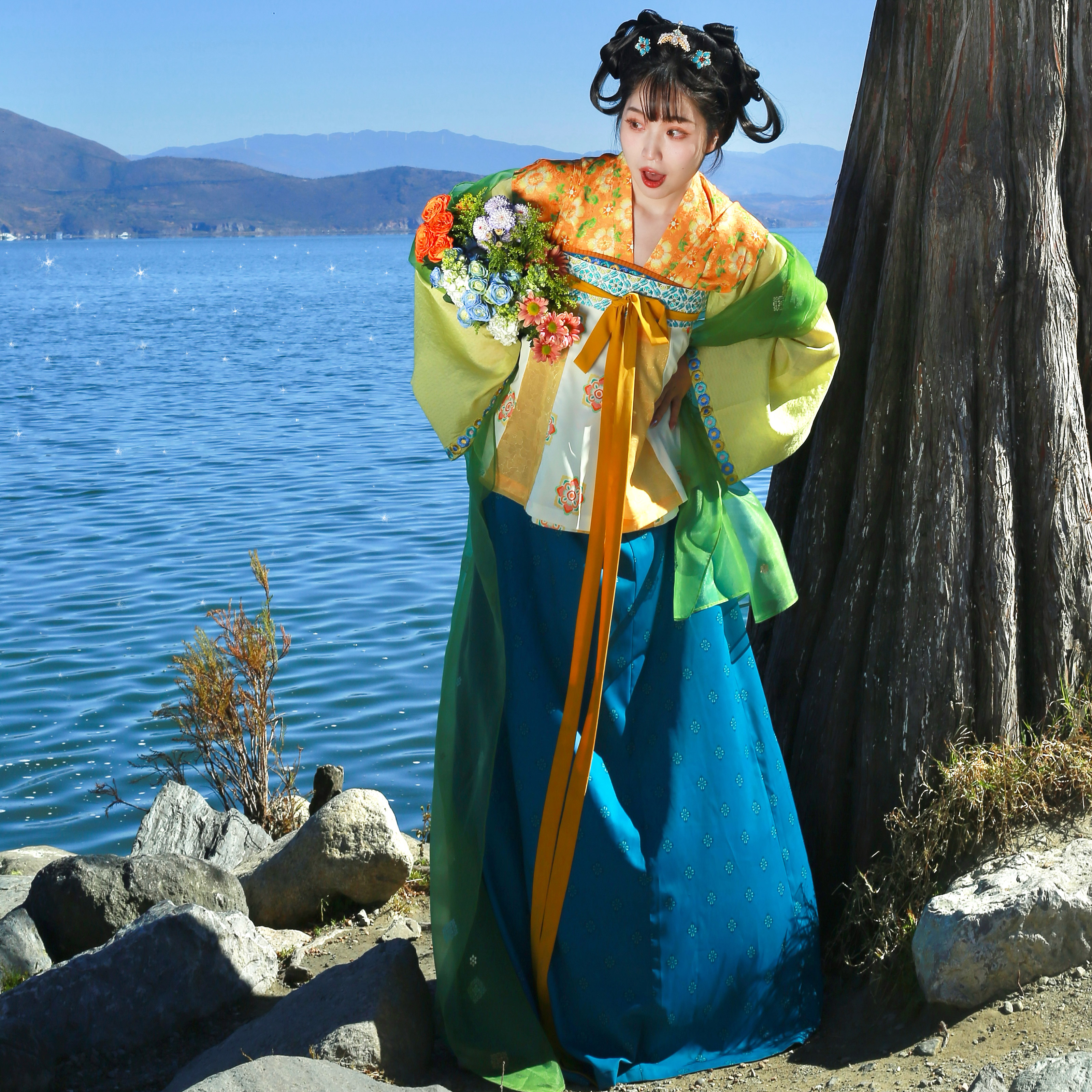 醒春集【春和景明】唐制汉服唐背子垂领衫齐胸裙短裙明亮撞色春夏