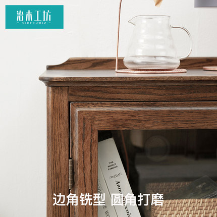 全实木厅柜小书柜胡桃色红橡木展示柜客厅边柜组合柜角柜美式家具